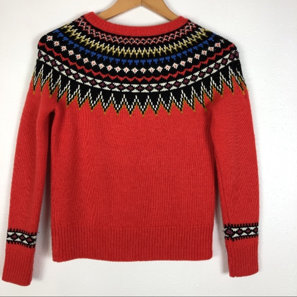 J. Crew Fair Isle Orange Long Sleeve Wool Size XXS - Picture 3 of 7